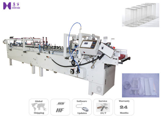 China Full Auto Continue PVC Box Folding Gluing Machine For 140MM - 650MM Width Box Edge Gluing factory
